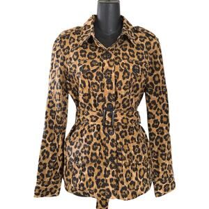 Lauren Ralph Lauren women jacket cheetah animal print belted w/pockets size M